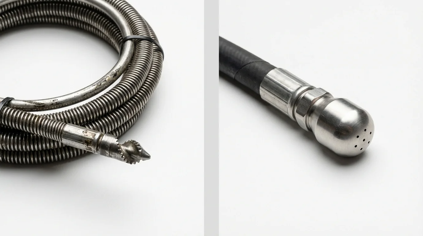 Drain snake cable and hydro jetting nozzle used for drain cleaning in Surgoinsville, TN