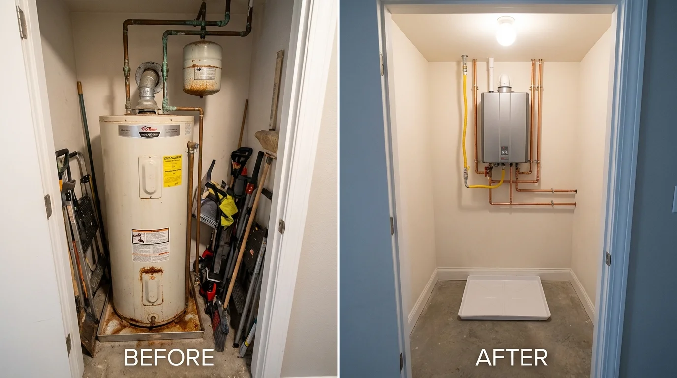 Tank water heater versus wall-mounted tankless unit comparison for Surgoinsville, TN homeowners