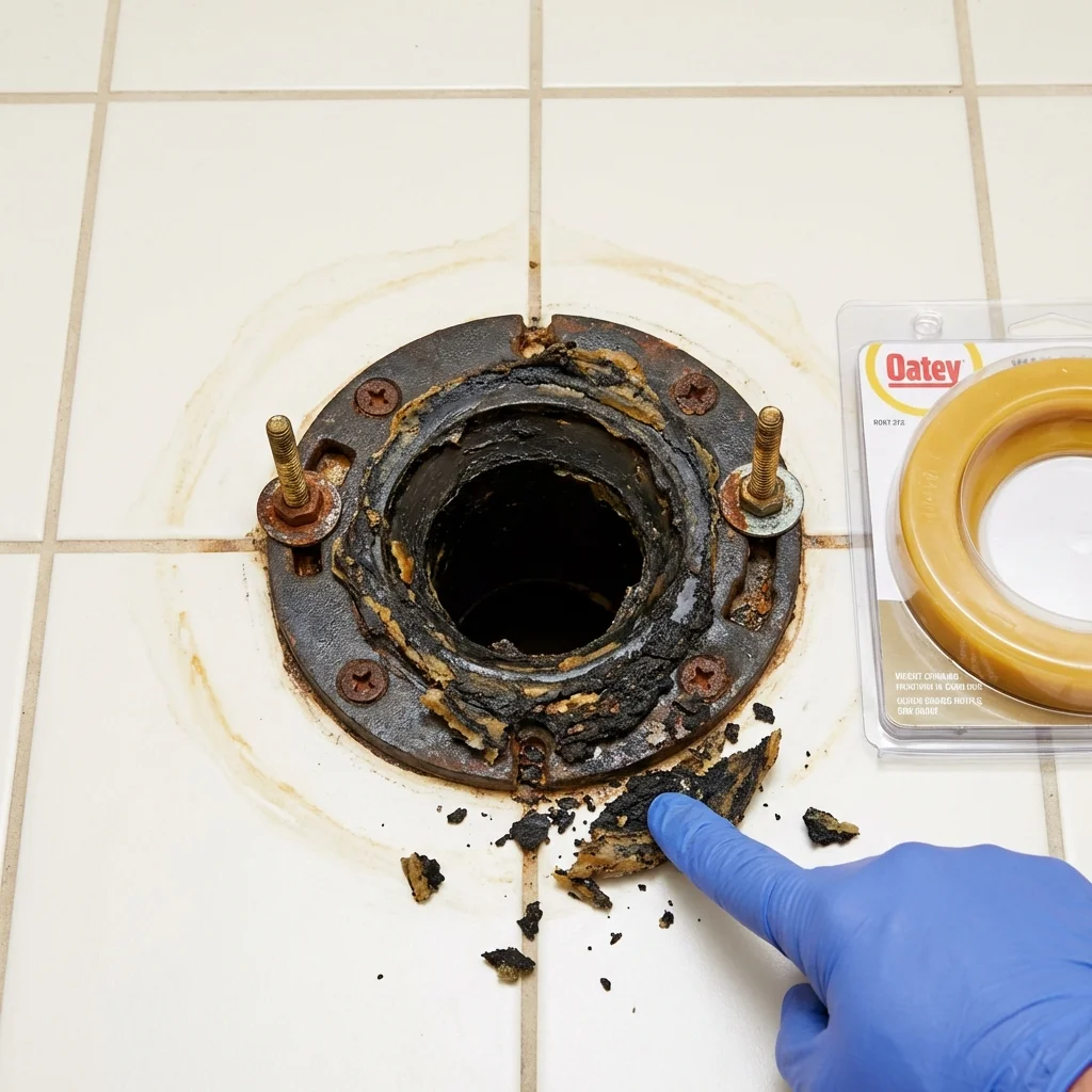 Failed wax ring showing water seepage at the base of a toilet in a Surgoinsville, TN home